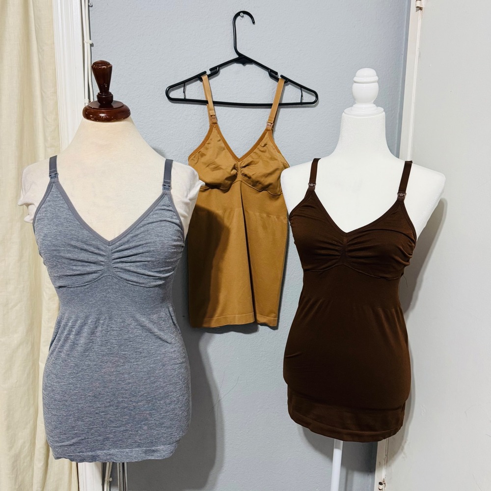 Sonoma Maternity Nursing Camisole Set of 3‎ Size Medium Gray Tan Brown Unpadded
